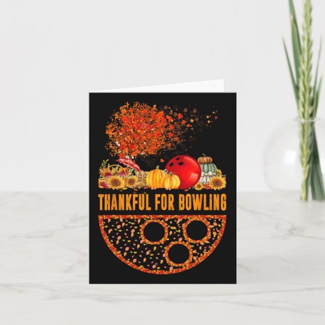 Thankful For Bowling Ball Pumpkins Fall Tree Thank Card (Front)