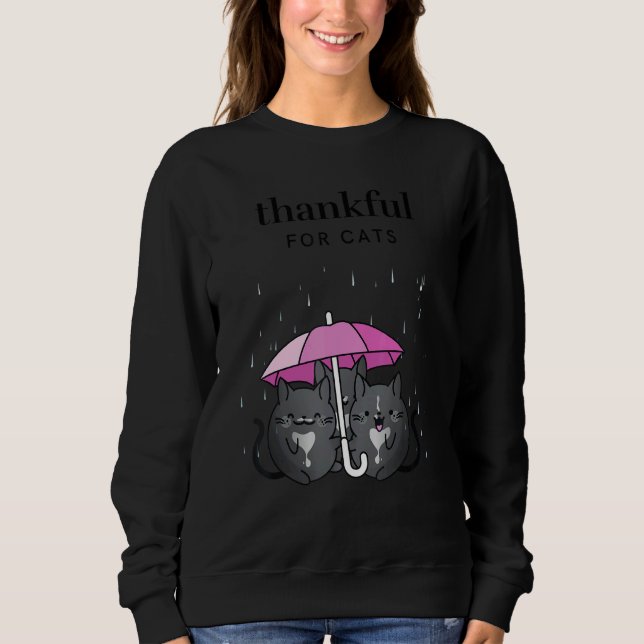 Thankful for Cats Women's Thanksgiving Tuxedo Cat  Sweatshirt (Front)