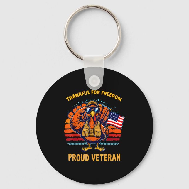 Thankful For Dom Proud Veteran Patriotic Thanksgiv Key Ring (Front)