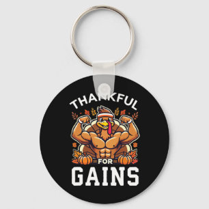 Thankful For Gains - Thanksgiving Funny Gym Workou Key Ring