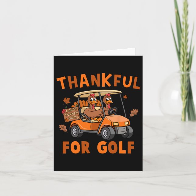Thankful For Golf Turkey Playing Golf Thanksgiving Card (Front)