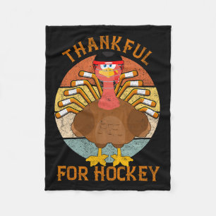 Thankful For Hockey Thanksgiving Funny Turkey Ice  Fleece Blanket
