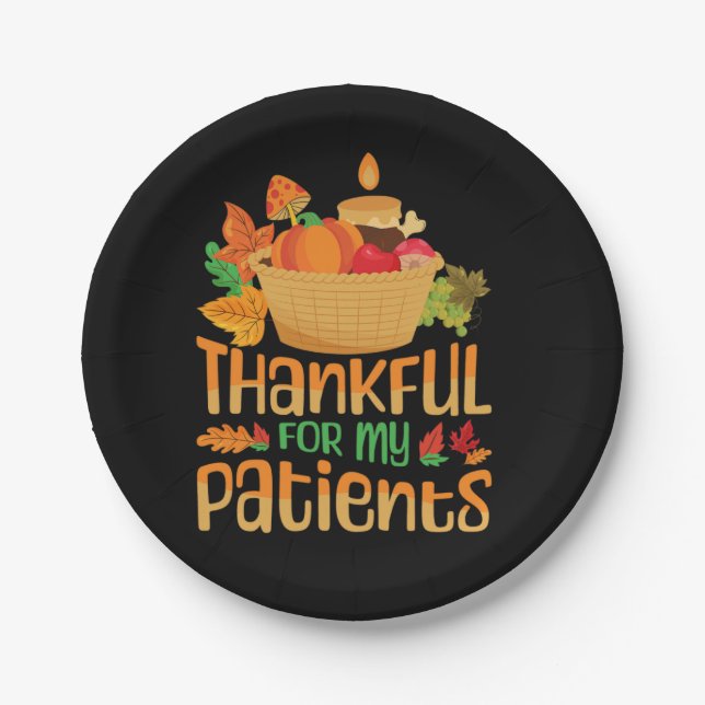 thankful for my patients fall thanksgiving day spe paper plate (Front)