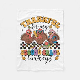 Thankful For My Second Grade Turkeys Thanksgiving Fleece Blanket