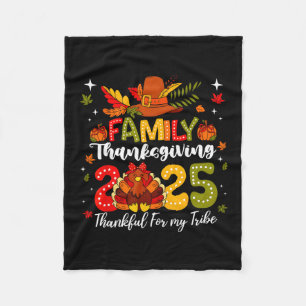 Thankful For My Tribe Family Matching Thanksgiving Fleece Blanket