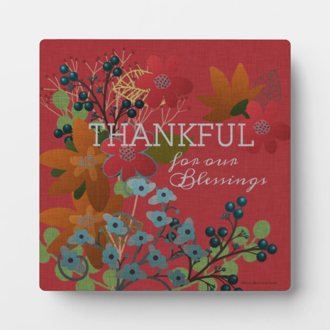 Thankful For Our Blessings | Berries and Flowers Plaque (Front)
