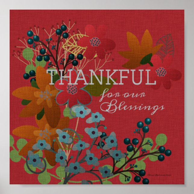 Thankful For Our Blessings | Flowers and Berries Poster (Front)
