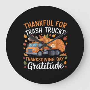 Thankful for Recycle Truck Thanksgiving Day Garbag Large Clock