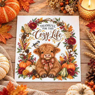 Thankful for This Cosy Life Highland Cow Card