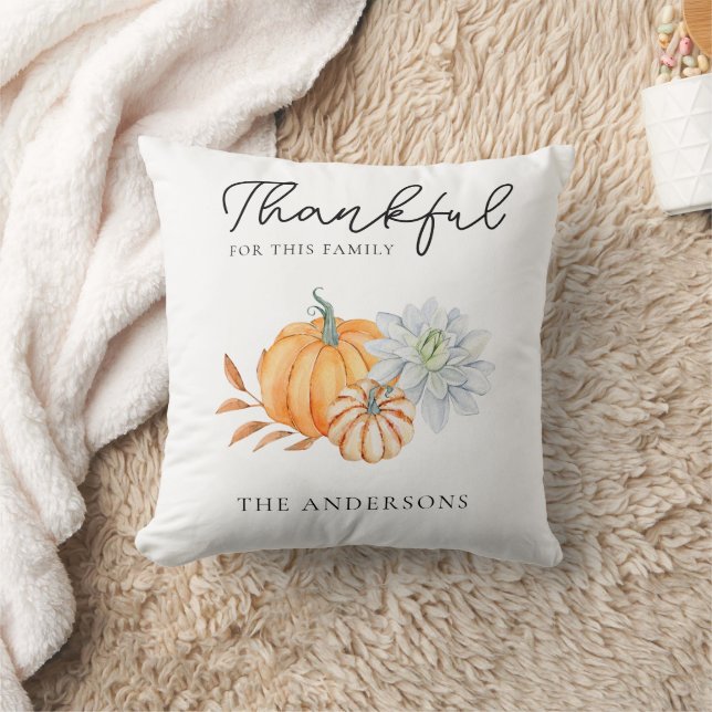 Thankful for this Family Thanksgiving Pumpkin Chic Cushion (Blanket)
