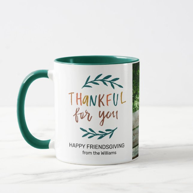 Thankful for you Friendsgiving Photo Personalised Mug (Left)