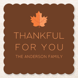 Thankful For You   Modern Minimalist Thanksgiving  Paper Coaster