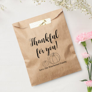 Thankful for you pumpkin custom black script text favour bag