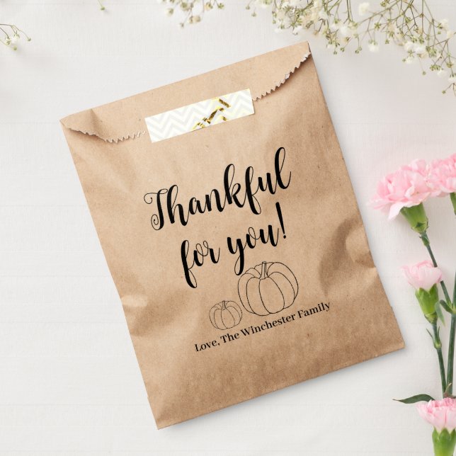 Thankful for you pumpkin custom black script text favour bag (Sealed)