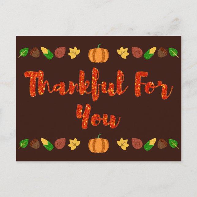 Thankful For You Thanksgiving Holiday Card (Front)