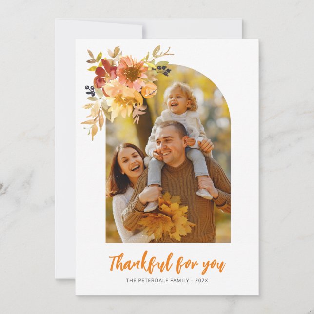 Thankful for you, thanksgiving photo greeting card (Front)
