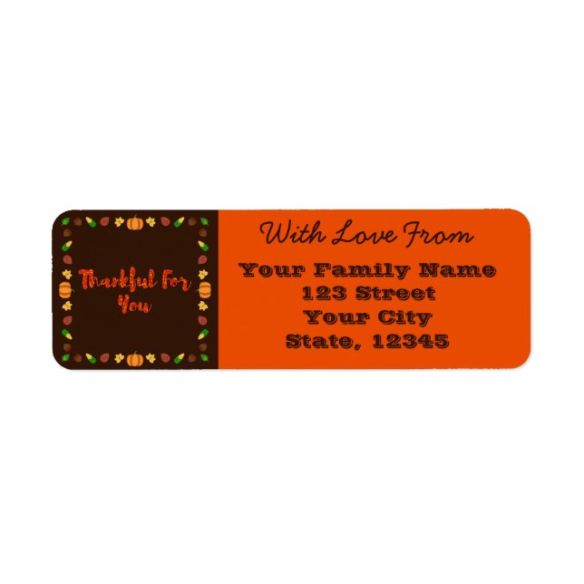Thankful For You Thanksgiving Return Address Label (Front)