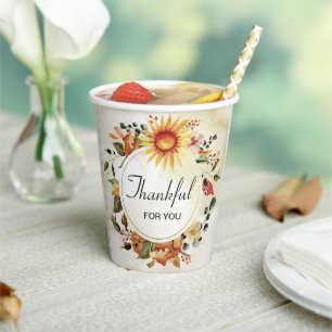 Thankful For You Thanksgiving Sunflower Paper Cups