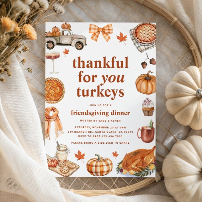 Thankful for You Turkeys Fall Friendsgiving Dinner Invitation (Creator Uploaded)