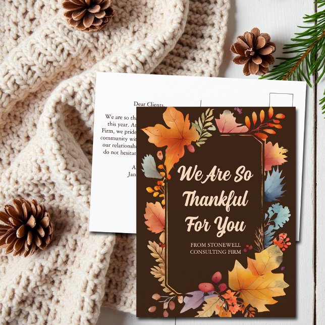Thankful for Your Business Thanksgiving Leaves Postcard (Creator Uploaded)