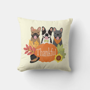 Thankful French Bulldogs Thanksgiving Cushion