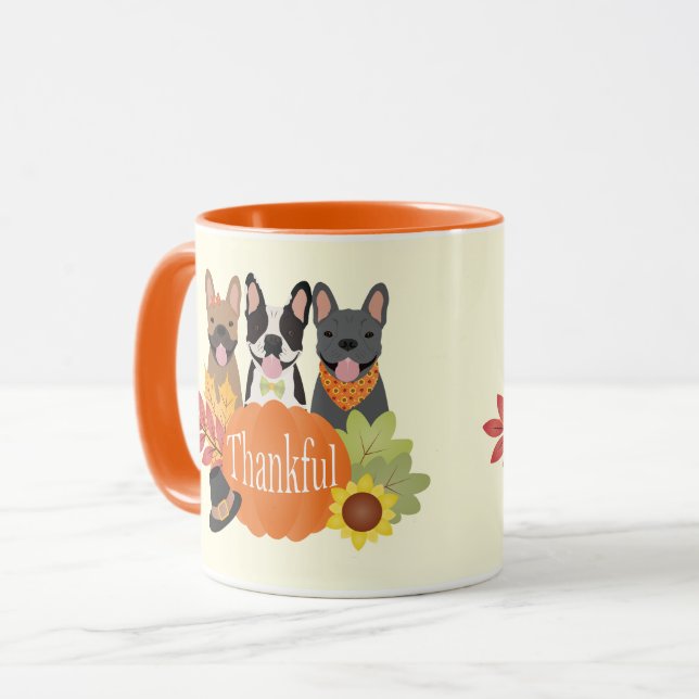 Thankful French Bulldogs Thanksgiving Mug (Front Left)