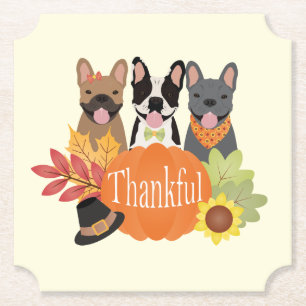 Thankful French Bulldogs Thanksgiving Paper Coaster
