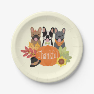 Thankful French Bulldogs Thanksgiving Paper Plate