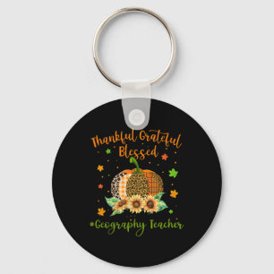 Thankful Geography Teacher Pumpkin Sunflower Thank Key Ring