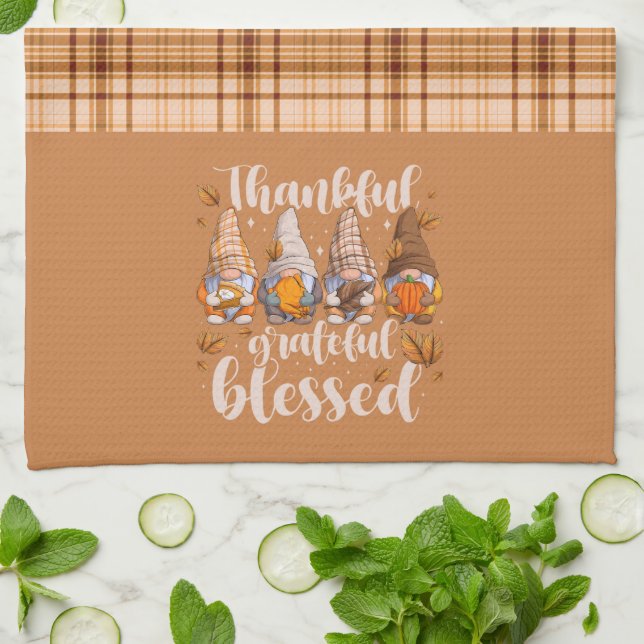 Thankful Gnomes – Autumn Blessings Tea Towel (Folded)