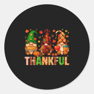 Thankful Gnomes Turkey Plaid Fall Thanksgiving Men Classic Round Sticker
