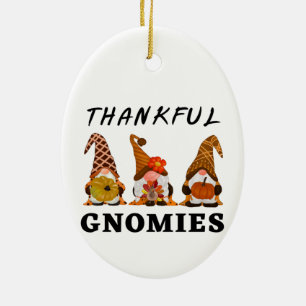 Thankful Gnomies with Cute Autumn Trio of Gnomes Ceramic Ornament