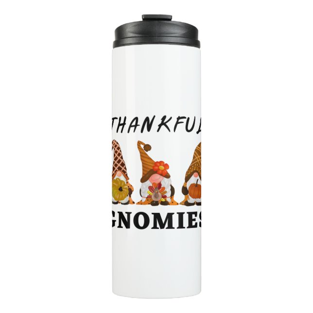 Thankful Gnomies with Cute Autumn Trio of Gnomes Thermal Tumbler (Front)
