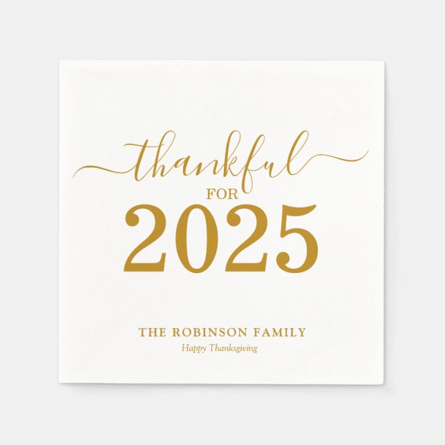Thankful Gold Script Personalised Thanksgiving Napkin (Front)