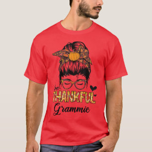 Thankful Grammie Funny Messy Bun Fall Autumn Thank T-Shirt