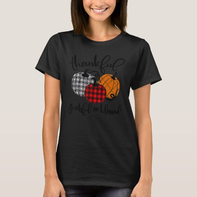 Thankful Grateful And Blessed Pumpkin Fall Leopard T-Shirt (Front)