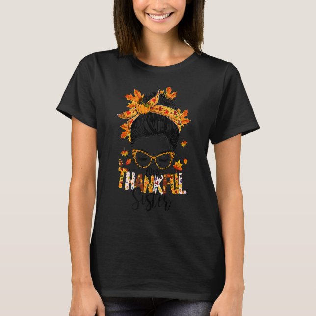 Thankful Grateful And Blessed Pumpkin Fall Leopard T-Shirt (Front)