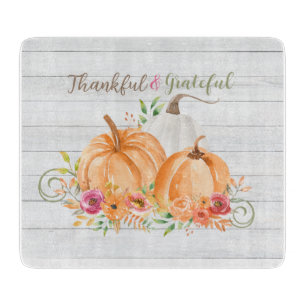 Thankful Grateful   Autumn Fall Pumpkin Watercolor Cutting Board