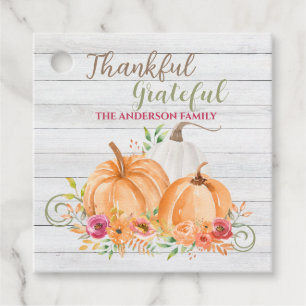 Thankful Grateful Autumn Fall Pumpkin Watercolor Favour Tags