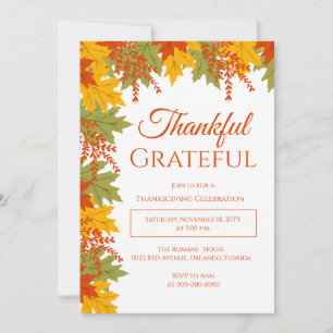 Thankful & Grateful Autumn Leaves Thanksgiving Invitation