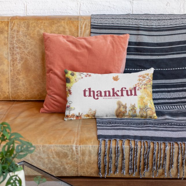 Thankful Grateful | Autumn Thanksgiving Monogram Lumbar Cushion (Creator Uploaded)