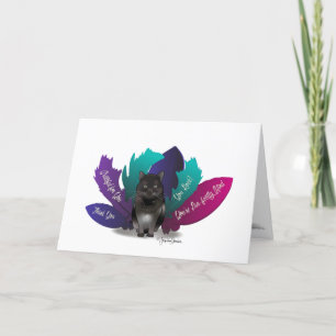 Thankful Grateful Black Cat n Feathers Holiday Card
