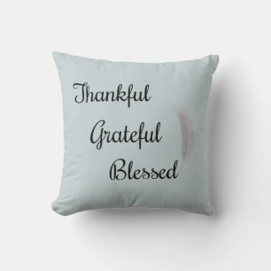 Thankful Grateful Blessed Angel Feather Dusty Blue Cushion