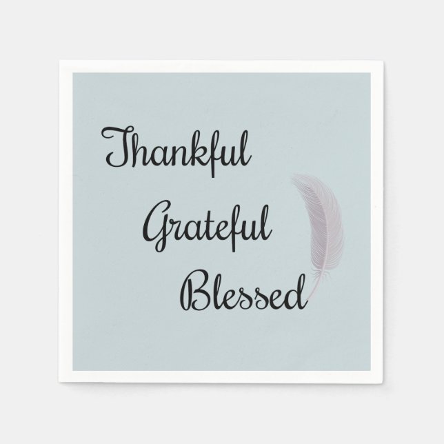 Thankful Grateful Blessed Angel Feather Dusty Blue Napkin (Front)