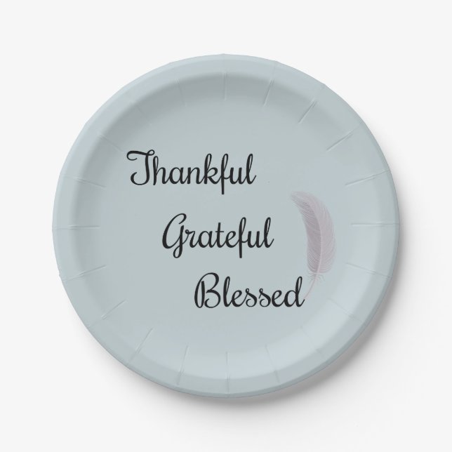Thankful Grateful Blessed Angel Feather Paper Plate (Front)