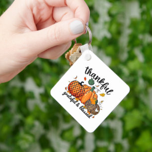 Thankful Grateful Blessed Autumn Pumpkin  Key Ring