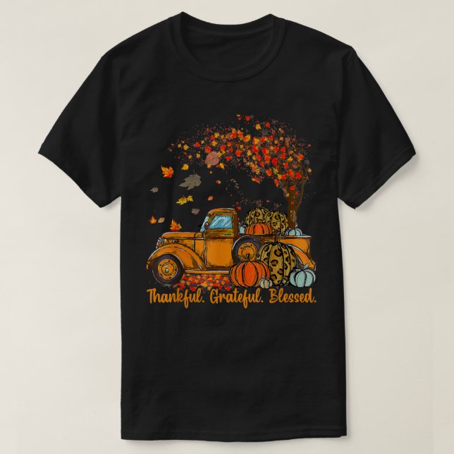 Thankful Grateful Blessed Autumn Truck Falling Lea T-Shirt (Design Front)
