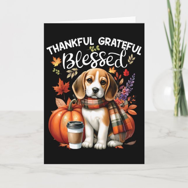 Thankful Grateful Blessed Beagle Dog Happy Fall Y' Card (Front)
