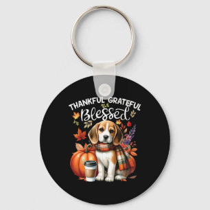 Thankful Grateful Blessed Beagle Dog Happy Fall Y' Key Ring