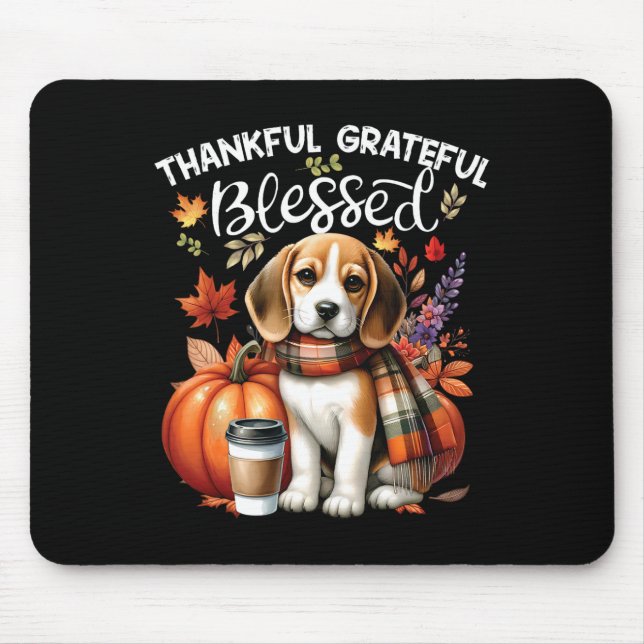 Thankful Grateful Blessed Beagle Dog Happy Fall Y' Mouse Pad (Front)